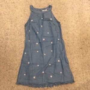 Denim halter dress with embroidered stars